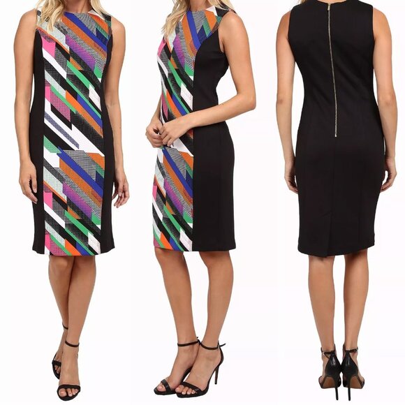 Sleeveless Black Panel Sheath Dress Abstract - Picture 1 of 6